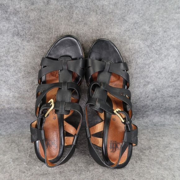 Sofft Shoes Womens 8.5 Sandals Wedge Espadrille Leather Strappy Platform Black - Picture 7 of 14